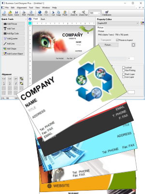 Business card software screenshot